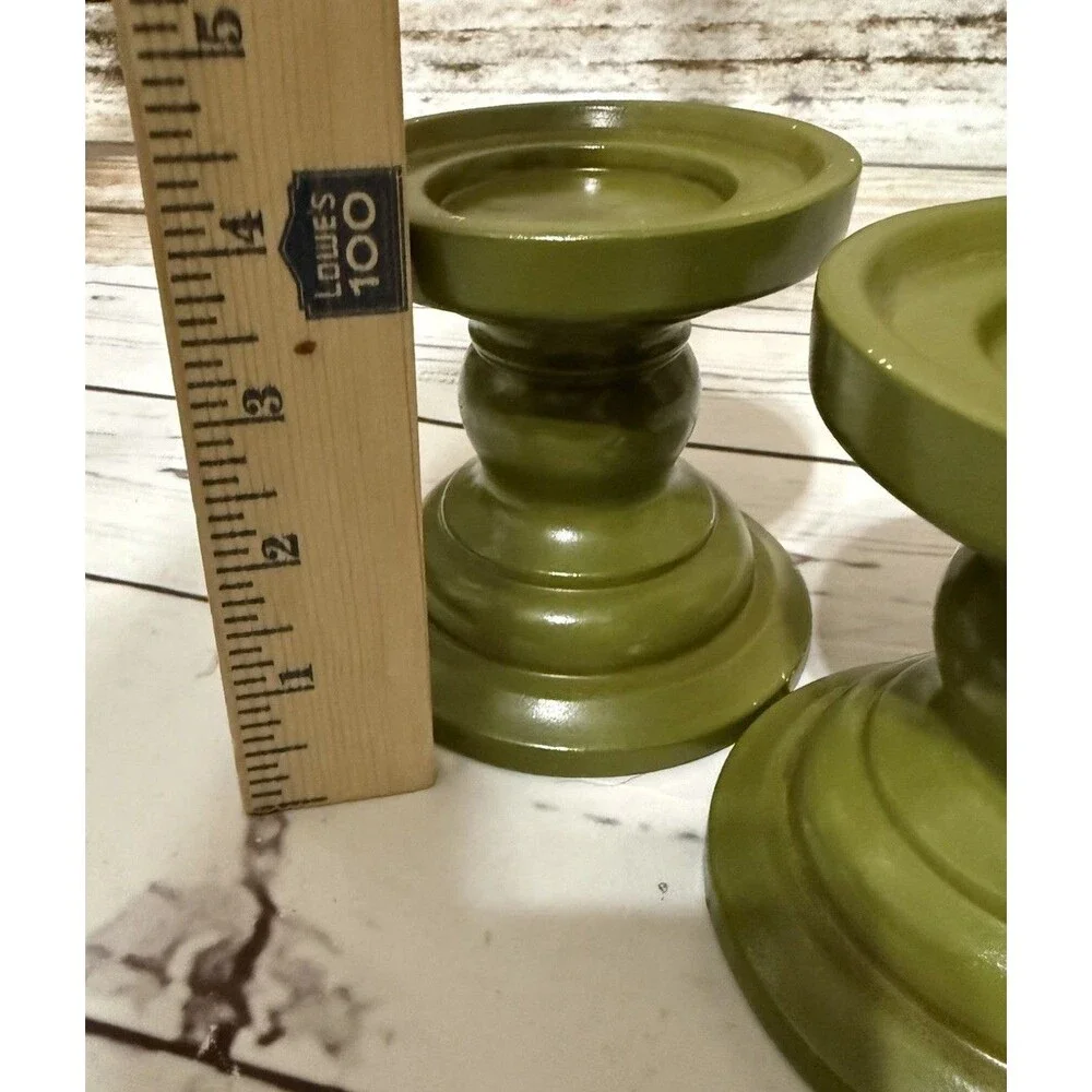 VINTAGE Pair ROUND WOODEN PEDASTAL CANDLE HOLDER Set Of Two Rainbow Products MCM